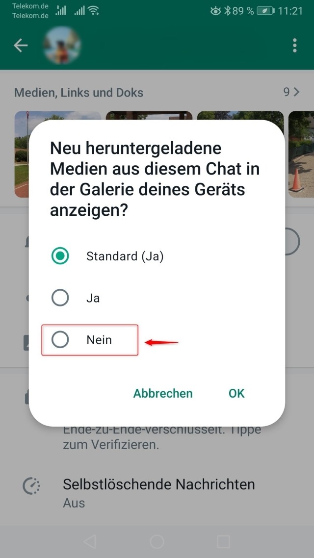 Sichtbarkeit von Medien WhatsApp