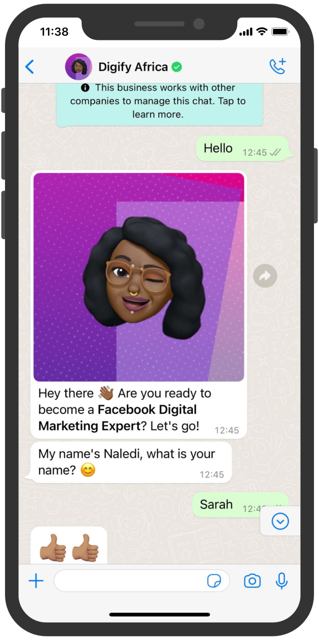 Digify Africa WhatsApp chatbot Naledi 01