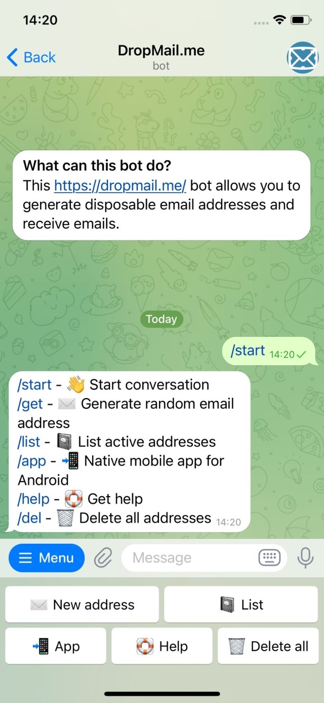 Dropmail Telegram Bot