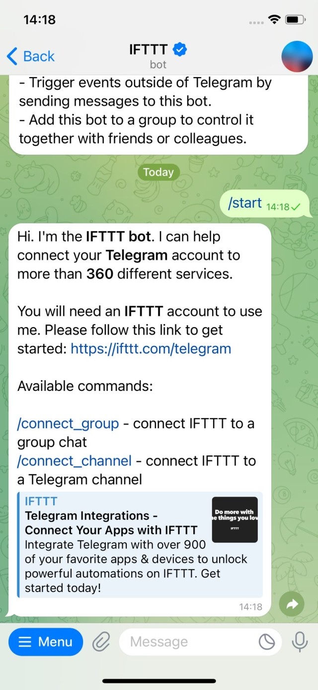 IFTTT Telegram Bot