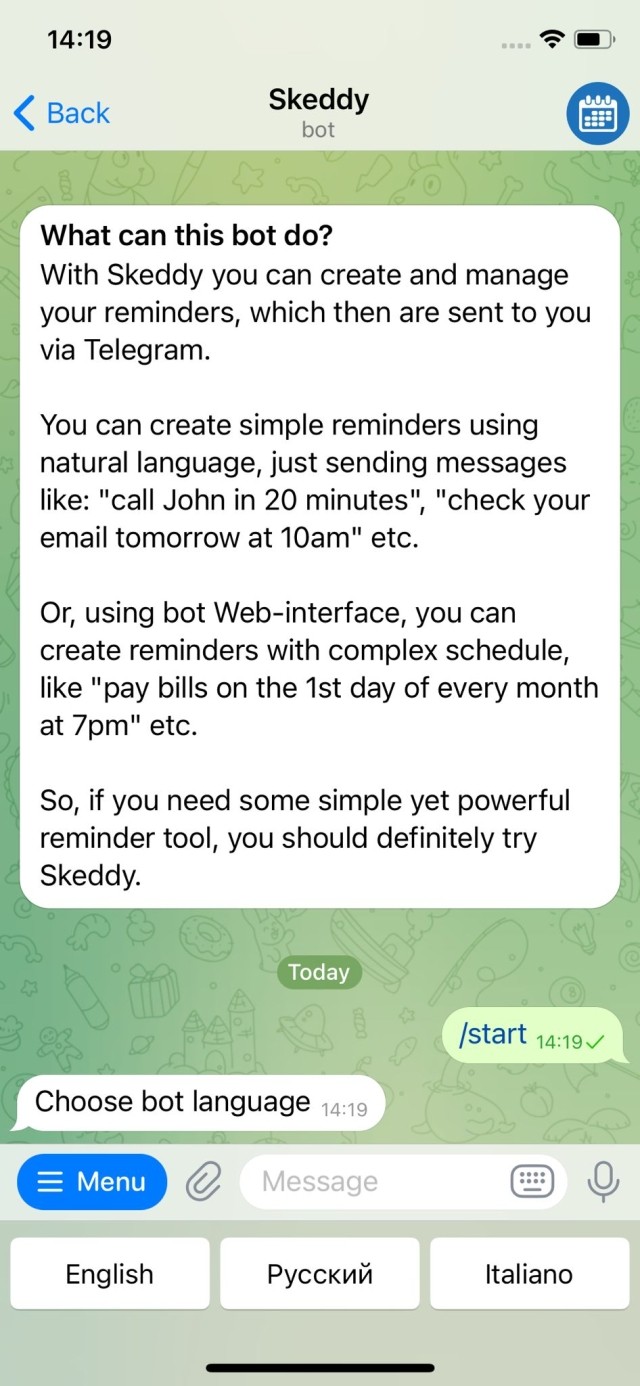 Skeddy Bot - Telegram - Chatbot EN 01