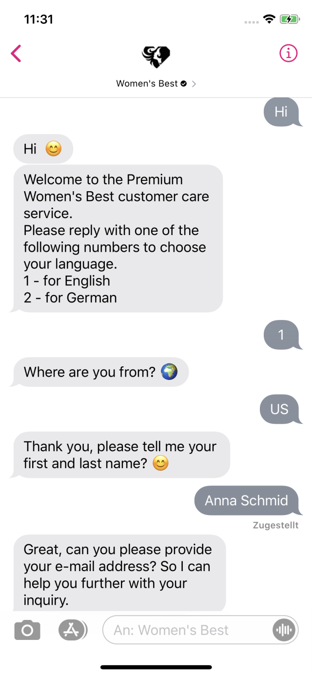 Women's Best iMessage support chatbot