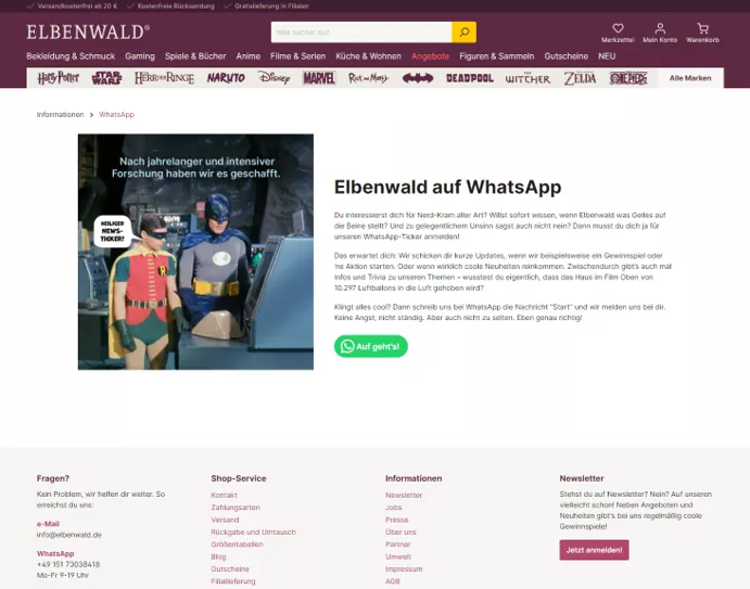 Landing Page WhatsApp Newsletter Anmeldung Elbenwald