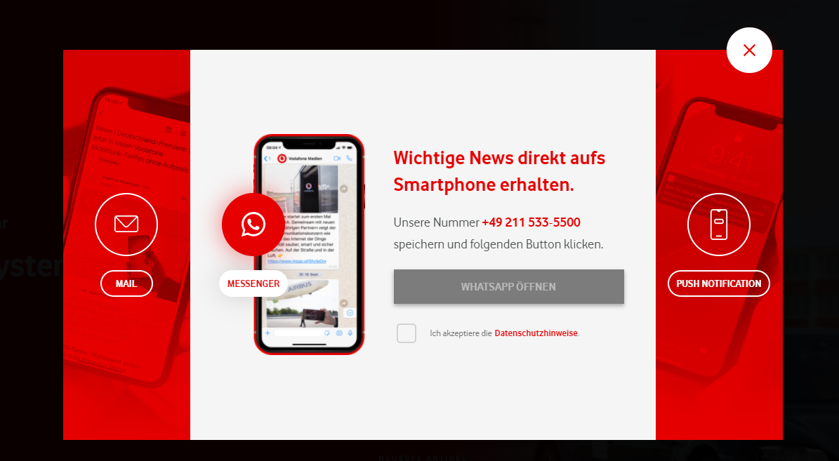 Newsletter Opt-in von Vodafone WhatsApp
