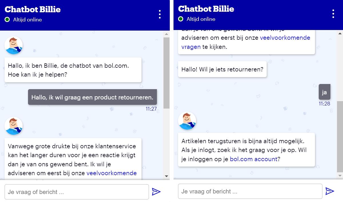 chatbot billie returns bol 