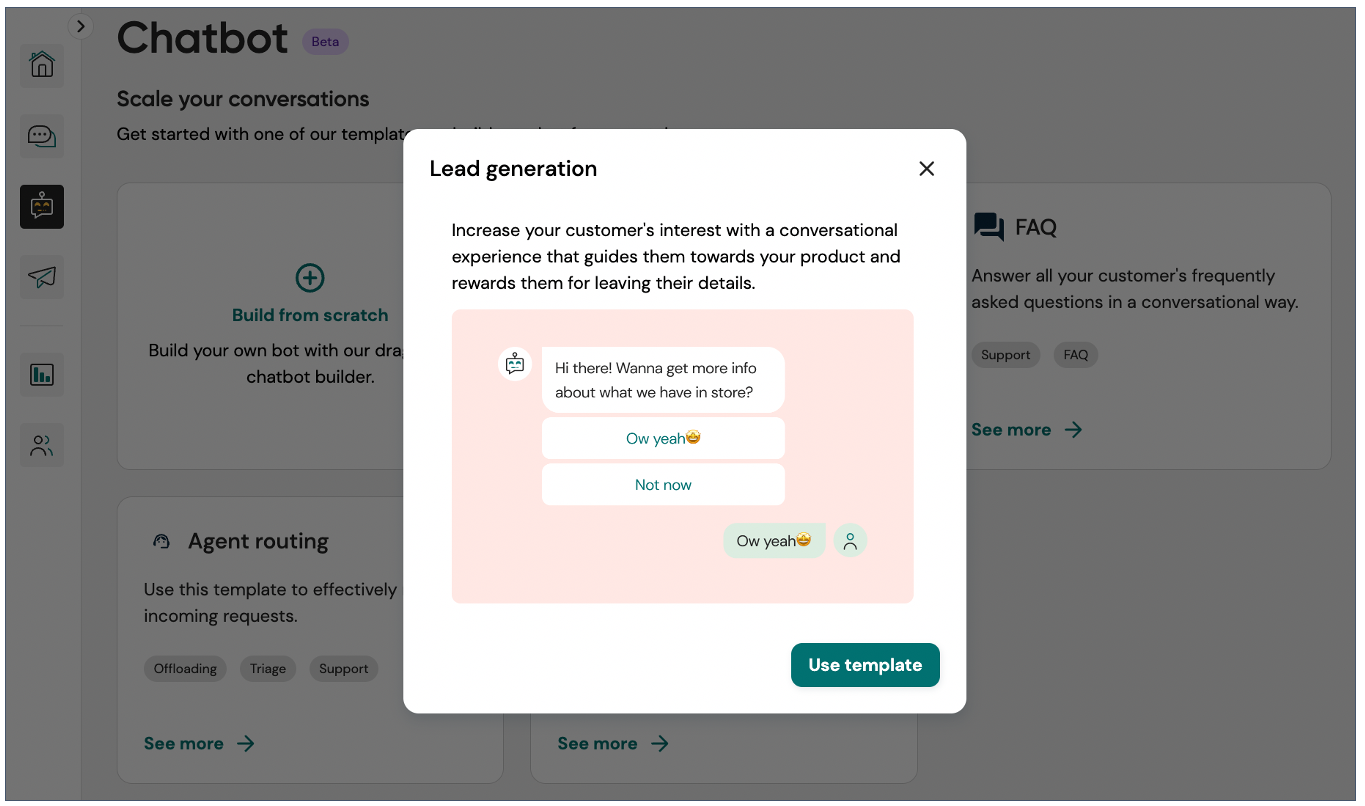 lead generation template chatbot builder Sinch Engage