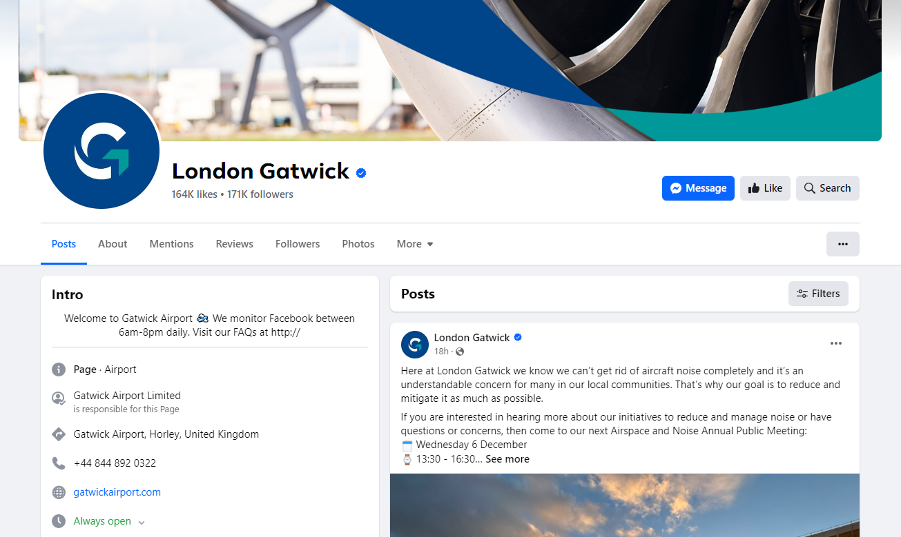 Gatwick Airport Facebook Messenger Service