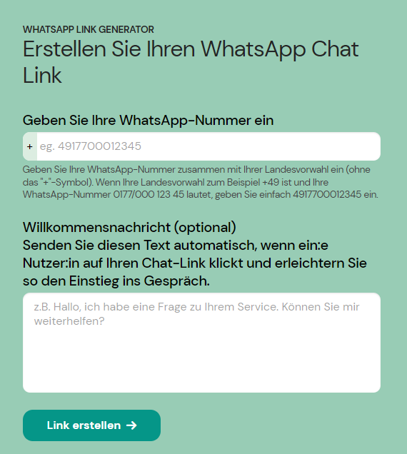 WhatsApp Link Generator DE Sinch Engage