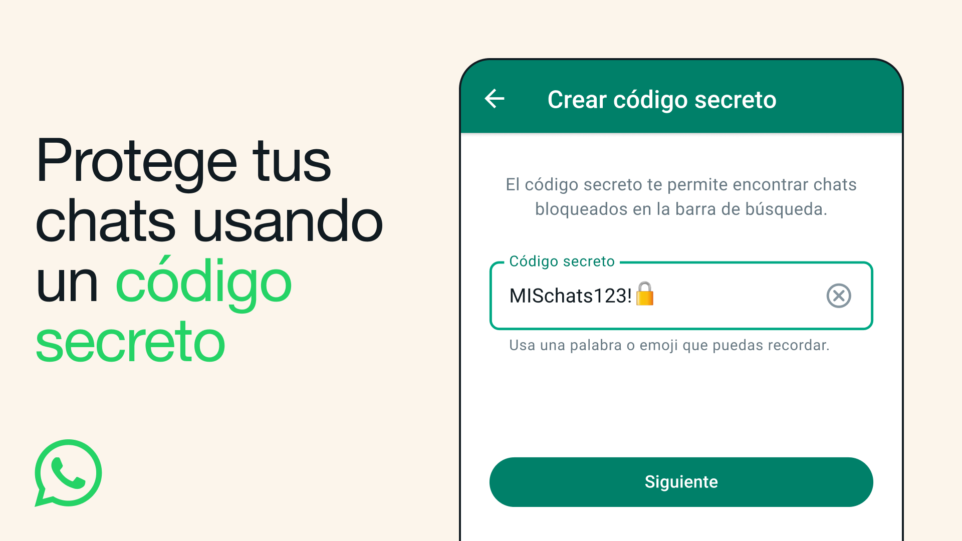 Protección WhatsApp con código secreto